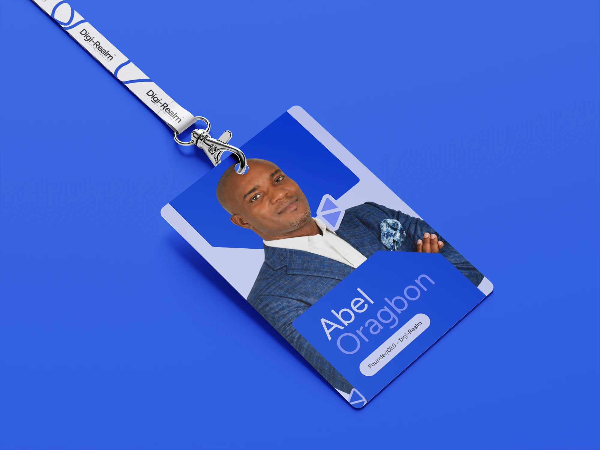 Front of a Digi-Realm staff identity card mockup