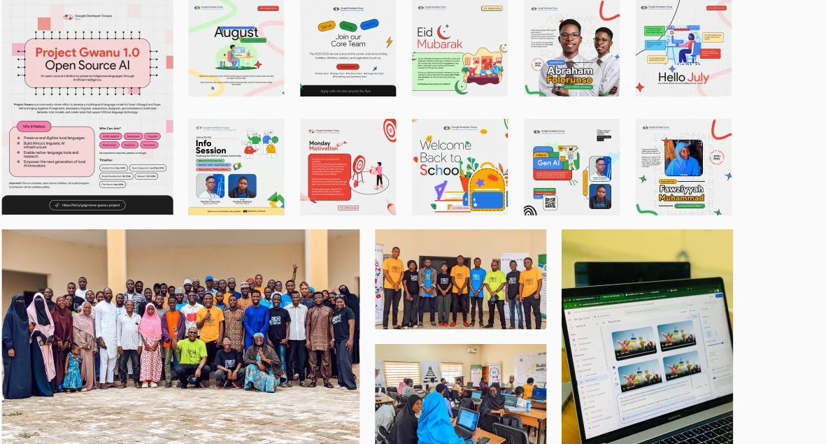Additional GDG community artwork alongside photographs from live events